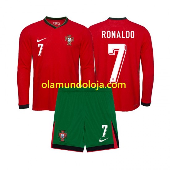 Camisola Portugal Ronaldo 7 Criança Equipamento Primeiro Euro 2024 Manga Comprida